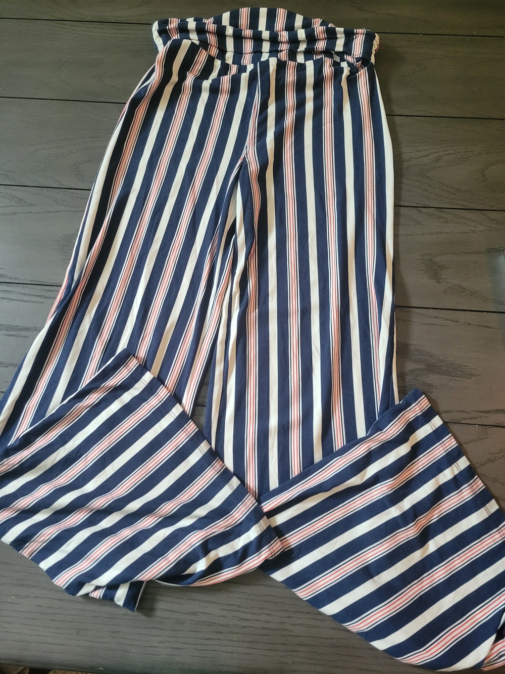 Hot Kiss Striped Wide-Leg Pants in Navy, White & Red